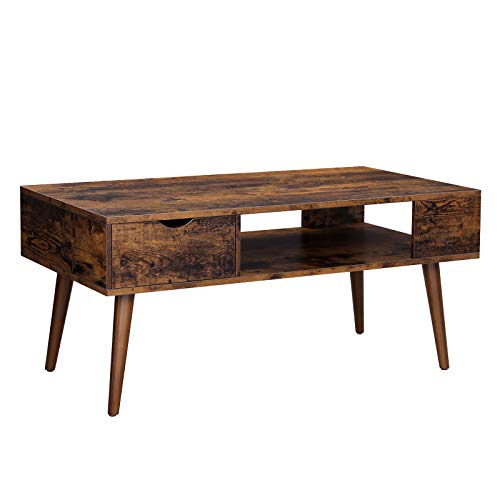 Coffee Table with Storage, Drawer, Open Compartment, Long Legs, for Living Room, Dining Room, 100 x 50 x 45 cm, Rustic Brown