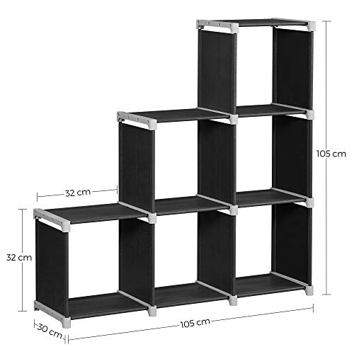 6-Cube Bookcase, DIY Cube Storage Rack, Staircase Organiser in Living Room, Bedroom, Children’s Room, Study, for Toys and Daily Necessities, Room Divider, Black