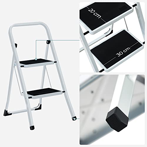 Songmics  Folding Step Ladder with 2 Steps, Folding Section, Safety Locking Mechanism, Easy to Store, Load Capacity 150 kg, TÜV Rheinland-Tested to EN14183