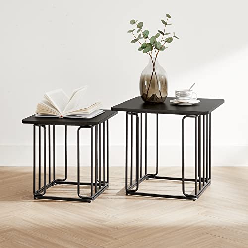 Side Table, Coffee Table, Set of 2, Living Room Table, Sofa Table, Steel Frame, Table Top as Tray, for Small Spaces, Black