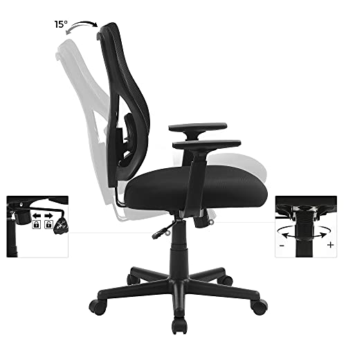 Mid-back Mesh Office Chair, Swivel Ergonomic Chair with Tilt Mechanism, Padded with Inner-Spring, Adjustable Lumbar Support, Armrests, Loading Capacity of 120 kg, Black