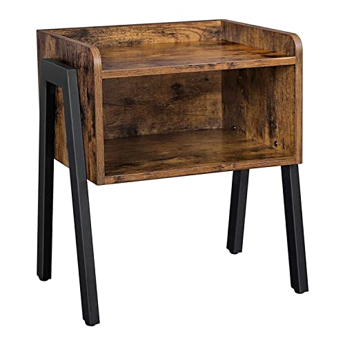 Bedside Table, Stackable Side Table with Open Compartment, Nightstand, End Table, Industrial Accent Furniture with Steel Legs, Rustic Brown and Black