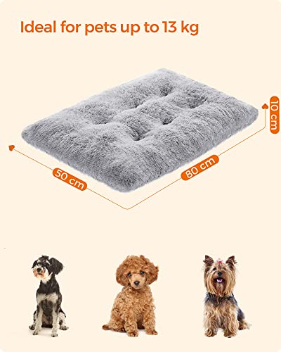 Dog Bed, Dog Cushion, Fluffy Dog Mat, Long Plush, 80 x 50 cm, Soft Padding, Machine Washable, Dog Basket, Multifunctional, Portable, Light Grey