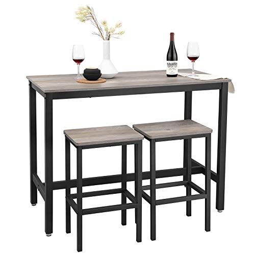 Bar Table Set, Bar Table with 2 Bar Stools, Breakfast Bar Table and Stools Set, Kitchen Counter with Bar Chairs, for Kitchen, Living Room, Party Room, Industrial, Greige and Black