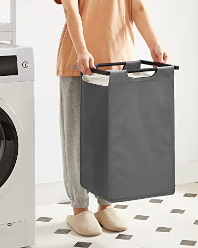 Laundry Basket, 2-Compartment Laundry Hamper, Oxford Fabric, Pull-Out and Removable Washing Bags, Metal Frame, 2 x 46L, 73 x 33 x 72 cm, Rustic Brown and Grey