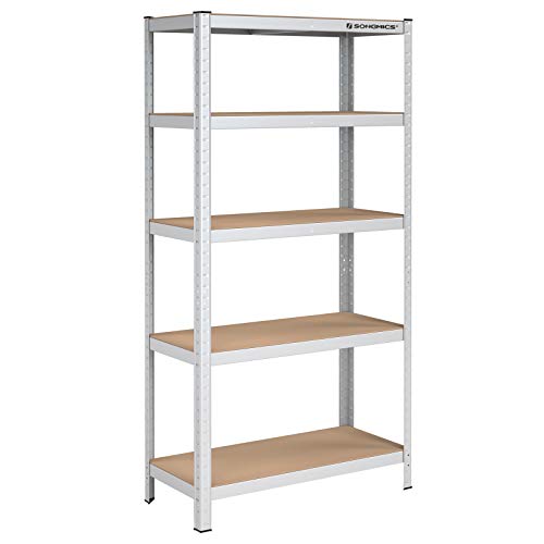 5-Tier Shelving Unit, Steel Shelving Unit for Storage, Tool-Free Assembly, for Garage, Shed, Load Capacity 875 kg, 40 x 90 x 180 cm, Silver