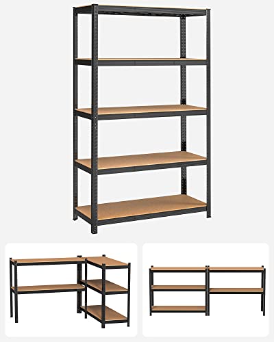 5-Tier Shelving Unit, Steel Shelving Unit for Storage, Tool-Free Assembly, for Garage, Shed, Load Capacity 875 kg, 60 x 120 x 200 cm, Black