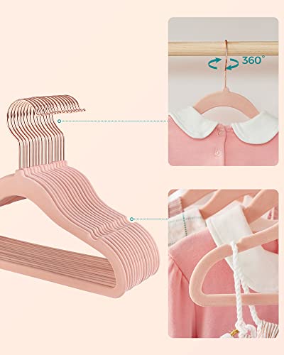 Baby Hangers, Pack of 30 kid’s Velvet Hangers with Rose Gold Hooks, Non-Slip Children’s Hangers for Clothes in Closet, Baby or Children's Coats, Light Pink