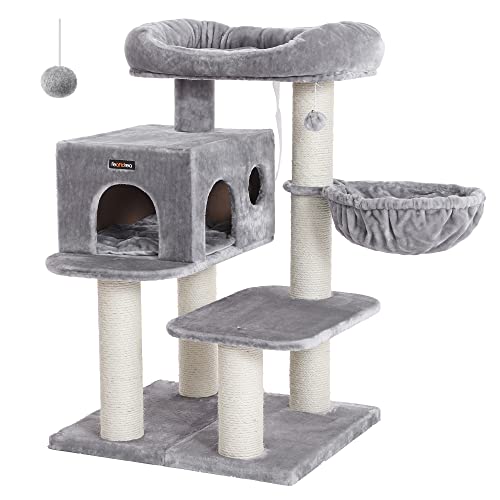 Cat Tree, Cat Tower with XXL Plush Perch, Cat Condo with Adjustable Units, Cat Toys, Extra Thick Posts Completely Wrapped in Sisal, Stable, Beige , Light Grey