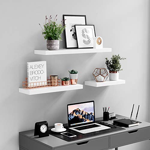 Floating Shelf, Wall Shelf for Books, Photos, Collectibles, Wall-Mounted Office Shelf, 40 x 20 x 3.8 cm, MDF, for Living Room, Kitchen, Hallway, Bedroom, Bathroom, White