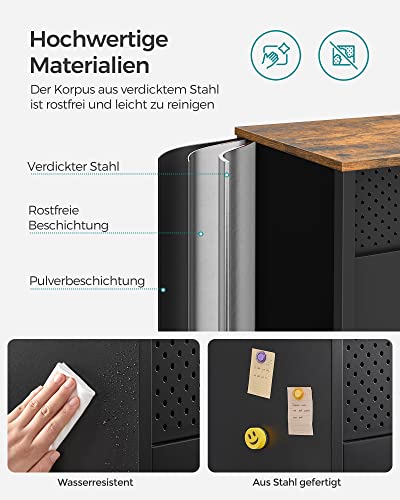 Storage Cabinet, Double-Door Floor Cabinet with Magnetic Closure, Adjustable Shelf, Steel Frame, Industrial Style, Space-Saving, Rustic Brown and Black