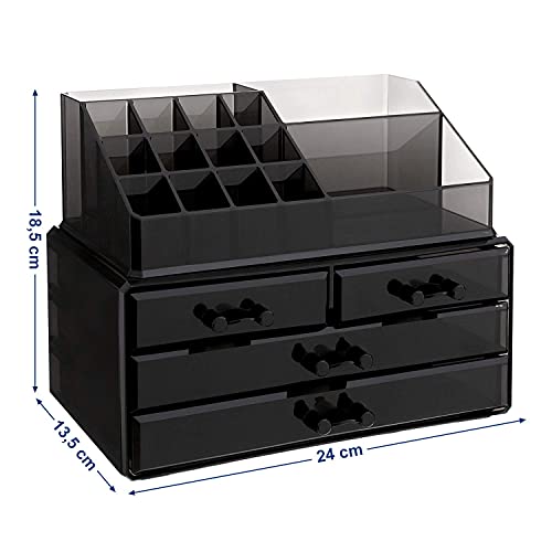 Acrylic Makeup Organiser, Stackable Makeup Storage Box, Cosmetic Display Case, with 4 Drawers, for Brush Palette Lipsticks Nail Polish, Gift Idea, Black