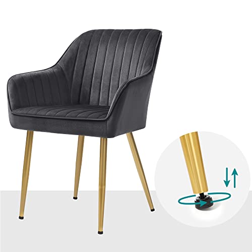 Dining Chair Armchair Upholstered Chair with Armrests Metal Legs Velvet Cover Study Living Room Bedroom Grey Gold LDC077G01