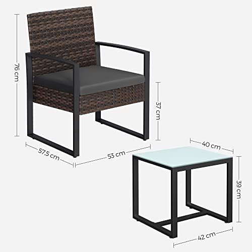 Songmics  Balcony Furniture Set, PE Polyrattan Lounge Set, Table and 2 Chairs, Patio Furniture, Easy Assembly, Outdoor, for Patio, Balcony, Garden, Black/Grey