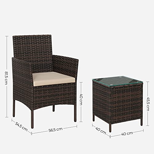 Balcony Furniture Garden Furniture Set PE Polyrattan Lounge Set Table and 2 Chairs Patio Furniture Outdoor for Patio Balcony Garden Brown Taupe