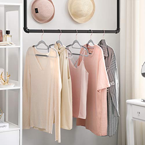 Set of 30 Clothes, Non-Slip Plastic, Space-Saving Coat Hangers, 0.5 cm Thick, 42 cm Long, 360° Swivel Hook in Rose Gold, Light Dark Grey , 42B x 21.5H cm