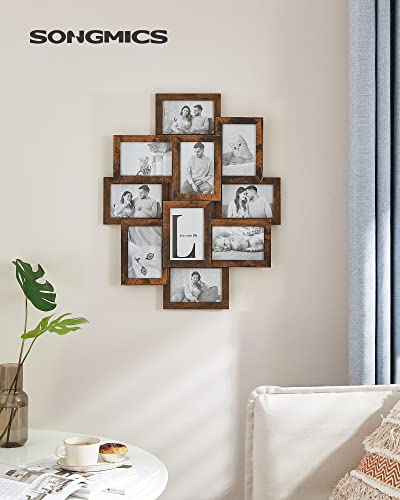 Collage Picture Frames for 10 Photos in 10 x 15 cm, Assembly Required, Collage Multiple Photos, Wall Mounted, PS Front, Wooden Grain, Rustic Brown