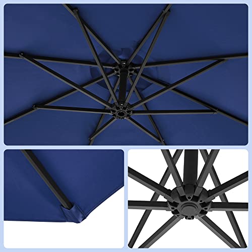 Cantilever Garden Patio Umbrella with Base, 3 m Offset Parasol, Banana Hanging Umbrella, Sunshade with Protection UPF 50+, Crank for Opening Closing, Navy Blue