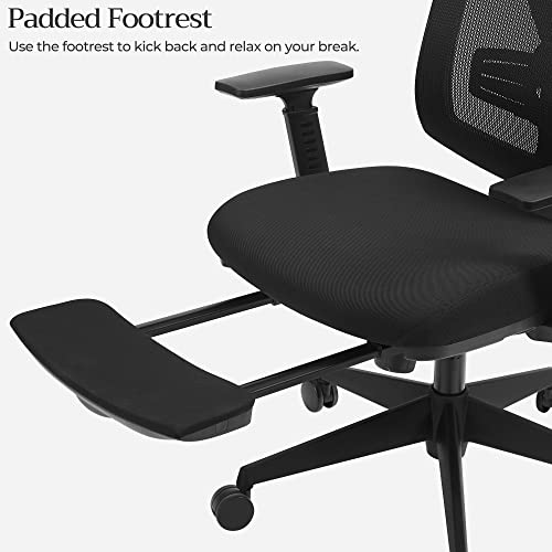 Ergonomic Office Chair with Footrest, Desk Chair with Lumbar Support, Adjustable Headrest and Armrest, Height Adjustment and Rocker Function, Maximum Load 150 kg, Black