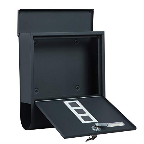 Mailbox, Wall-Mounted Post Letter Box, Capped Lock with Copper Core, Newspaper Holder, Viewing Windows, and Nameplate, Easy to Install, Anthracite Grey