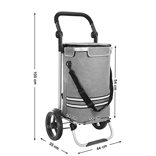 Shopping Trolley, Foldable Shopping Cart, Solid, with Insulated Cooling Bag, Large Capacity 35L, Multifunctional Luggage Cart with Wheels, Detachable Backpack, Grey