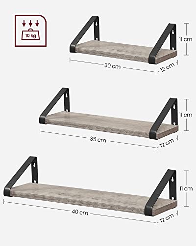 Industrial Design Floating Shelves Set of 3 Wall Mounted Sturdy Shelves for Display Living Room Bathroom Kitchen Grey Black