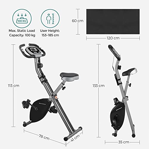 Exercise Bike, Fitness Bicycle, Foldable Indoor Trainer, 8 Magnetic Resistance Levels, with Floor Mat, Pulse Sensor, Phone Holder, 100 kg Max. Weight, Black