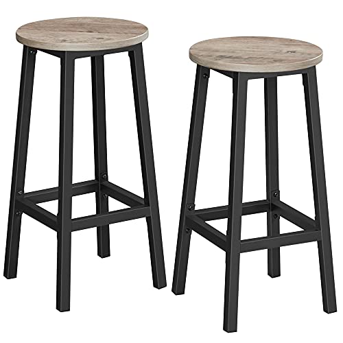 Set of 2 Bar Stools Kitchen Chairs with Sturdy Steel Frame Height 65 cm Round Easy Assembly Industrial Style Greige-Black