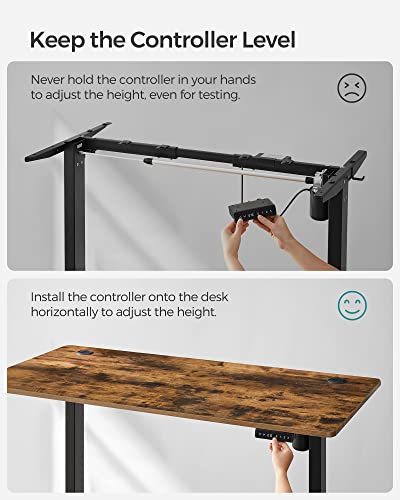 Height-adjustable electric desk, table frame, desk stand, without table top, with hook, infinitely adjustable, memory function, steel, black