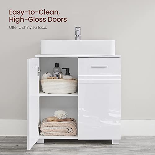 Bathroom Cabinet with Double Door, Adjustable Shelf, Soft Close Hinges for Bathroom, 60 x 30 x 63 cm, White