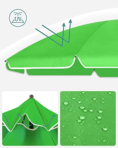 2 m Parasol, Beach Umbrella, UPF 50+, Sun Protection, Portable Octagonal Polyester Canopy, Fibreglass Ribs, Tilt Mechanism, Carry Bag, for Beach Garden Balcony Pool, Green