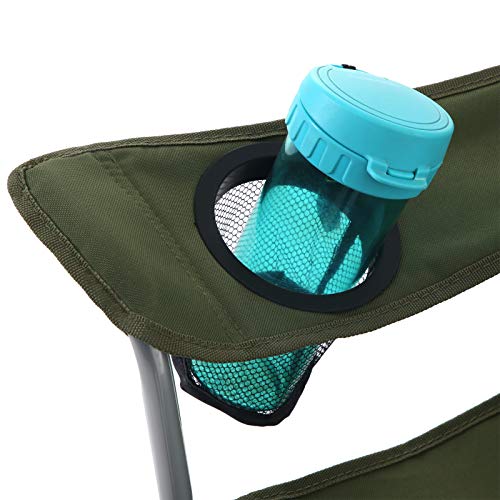 Folding Camping Chair, Outdoor Chair with Armrests, Headrest and Cup Holder, Stable Structure, Max. Capacity 150 kg, Green