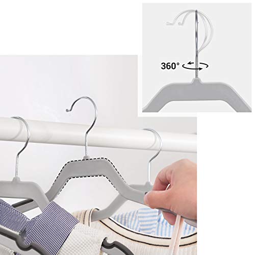 20 Pack Suit Hangers, Flat-Head Design with 360° Swivel Hook, Double Non-Slip Protection, Heavy Duty, for Garments Clothes Shirts Coats Suits, Grey