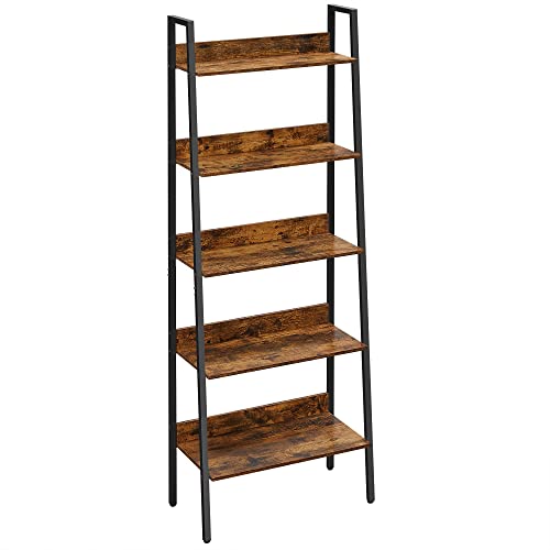 Bookcase, Ladder Shelf with 5 Shelves, Open Standing Shelf, Narrow for Living Room, Bedroom, Kitchen, Office, Metal Frame, Industrial Design, Vintage Brown-Black