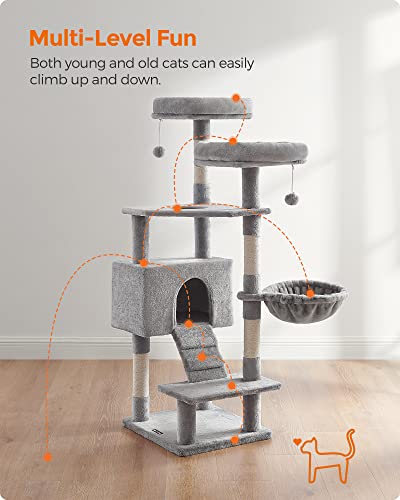 Cat Tree, Cat Tower 142 cm, Cat Activity Centre, Light Grey