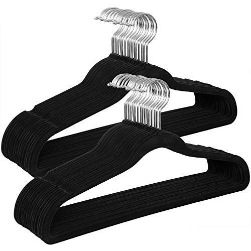 Set of 30 Velvet Coat Hangers 43.5 cm Long Suit Hangers Thin Heavy Duty 360° Rotating Hook for Coats, Shirts and Suits Black