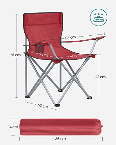 Folding Camping Chairs, Set of 2 Outdoor Chair, with Armrests, Cup Holder, Portable, 120 kg Capacity, for Camping, Garden, Fishing, Beach, Balcony, Red