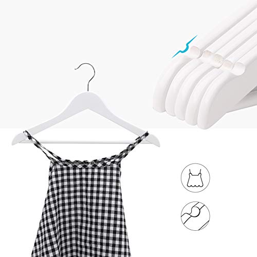 Solid Wood Children’s Hangers, 10-Pack Robust Kid’s Clothes Hangers, with Trousers Bar, Shoulder Notches, 360 Degree Swivel Hooks, 35 x 1.2 x 20 cm, White