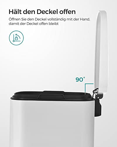 Kitchen Pedal Bin, 50L Rubbish Waste Bin, with Plastic Inner Bucket, Hinged Lid, Soft Closure, Odour Proof and Hygienic, White