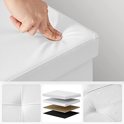 120L Folding Ottoman Bench Storage Box Storage Cube Flipping Lid Shoe Bench Footstool Load Capacity of 300 Kg White 110 x 38 x 38 cm