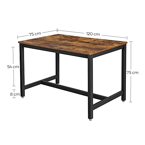 Dining Table for 4 People, Kitchen Table, 120 x 75 x 75 cm, Heavy Duty Metal Frame, Industrial Style, for Living Room, Dining Room, Rustic Brown and Black