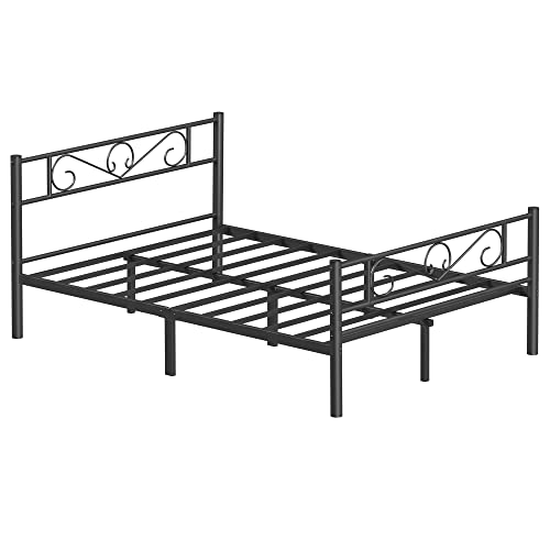 Double Bed Frame Metal Bed Frame, Fits 140 x 190 cm Mattress, for Adults Children Kids, No Box Spring Needed, Simple Assembly, for Small Spaces, Black