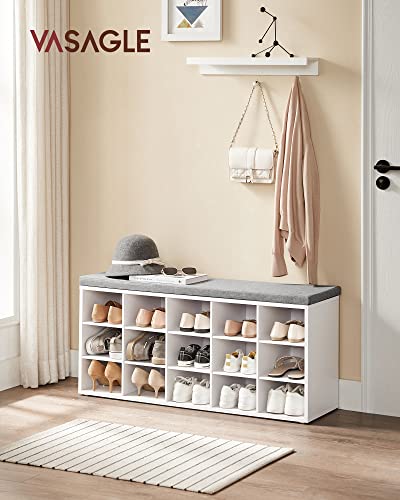 Shoe Bench Bench Shoe Rack with Seat with Cushion and 15 Compartments Storage Rack for Hallway Holds up to 200 kg White Grey