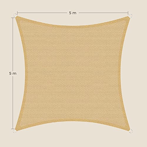 5 x 5 m Protective HDPE Sun Shade Sail for UV Protection, Breathable for Garden Balcony Terrace, Sand Yellow