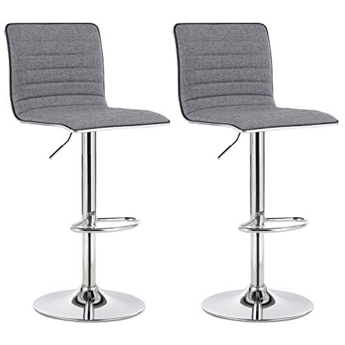 Songmics Set of 2 Bar Stools with Backrest Height-Adjustable Linen Smokey