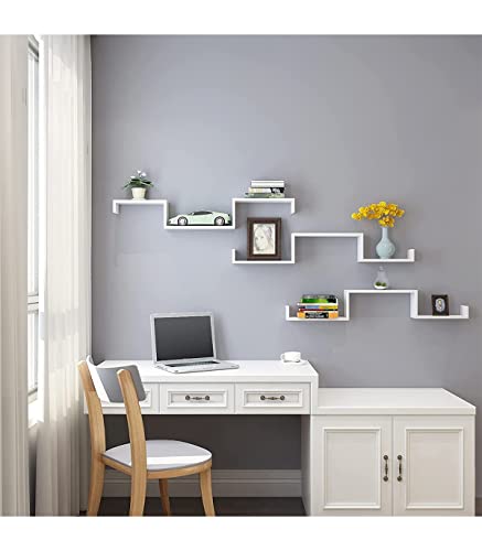 Set of 3 Modern Wall Shelves, Floating MDF Storage Shelving with High Gloss Finish, and Invisible Mounting, White