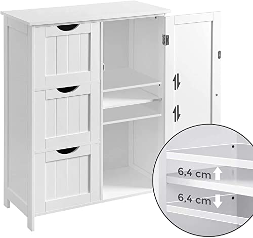 Bathroom Storage Cabinet, Floor Cabinet with 3 Large Drawers and 1 Adjustable Shelf, 60 x 30 x 81 cm, White