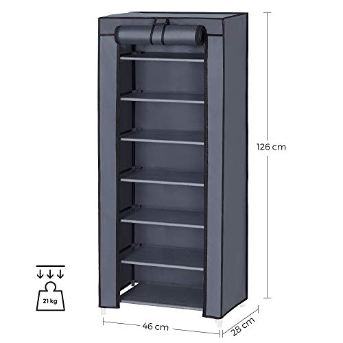 7-Tier Shoe Rack, Shoe Storage Cabinet with Non-Woven Fabric Cover, Shoe Storage Organiser, Dustproof, for Heels, Sneakers, Boots, Easy Assembly, 46 x 28 x 126 cm, Grey