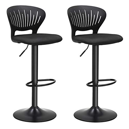 Songmics  Bar Stools Height-Adjustable with Crown Shaped Backrest Rotates 360° Comfortable Padded Seat Kitchen Bar Black Set of 2