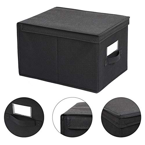 Set of 3 Foldable Storage Boxes with Lids, Fabric Cubes with Label Holders, Storage Bins Organiser, 40 x 30 x 25 cm, Black